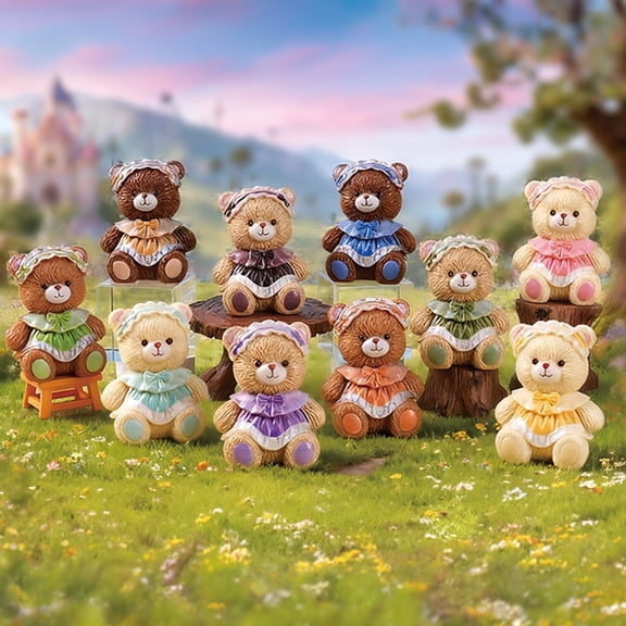 Dserhfy Mini Cartoon Bear Figurine Tiny Resin Bear Figures with Dress Cute Cake Toppers for DIY Crafts Dollhouse Fairy Garden Micro Landscape Decor