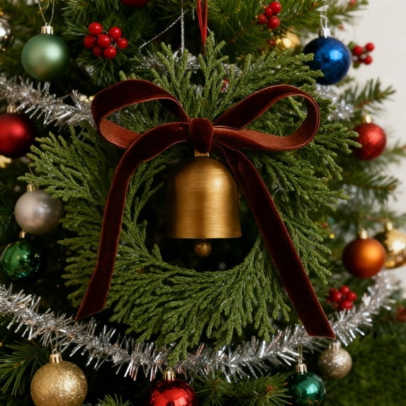 Dserhfy Mini Christmas Cedar Wreath Small Artificial Xmas Wreath with Bell And Ribbon Bow for Christmas Tree Mantle Window Fireplace Kitchen Decoration