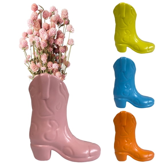 Dserhfy Mini Cowboy Boots Flower Vase Ornament Resin Figurine Statue Sculpture Flower Holder Container Home Office Table Centerpiece Decorative Floral Plants Vase