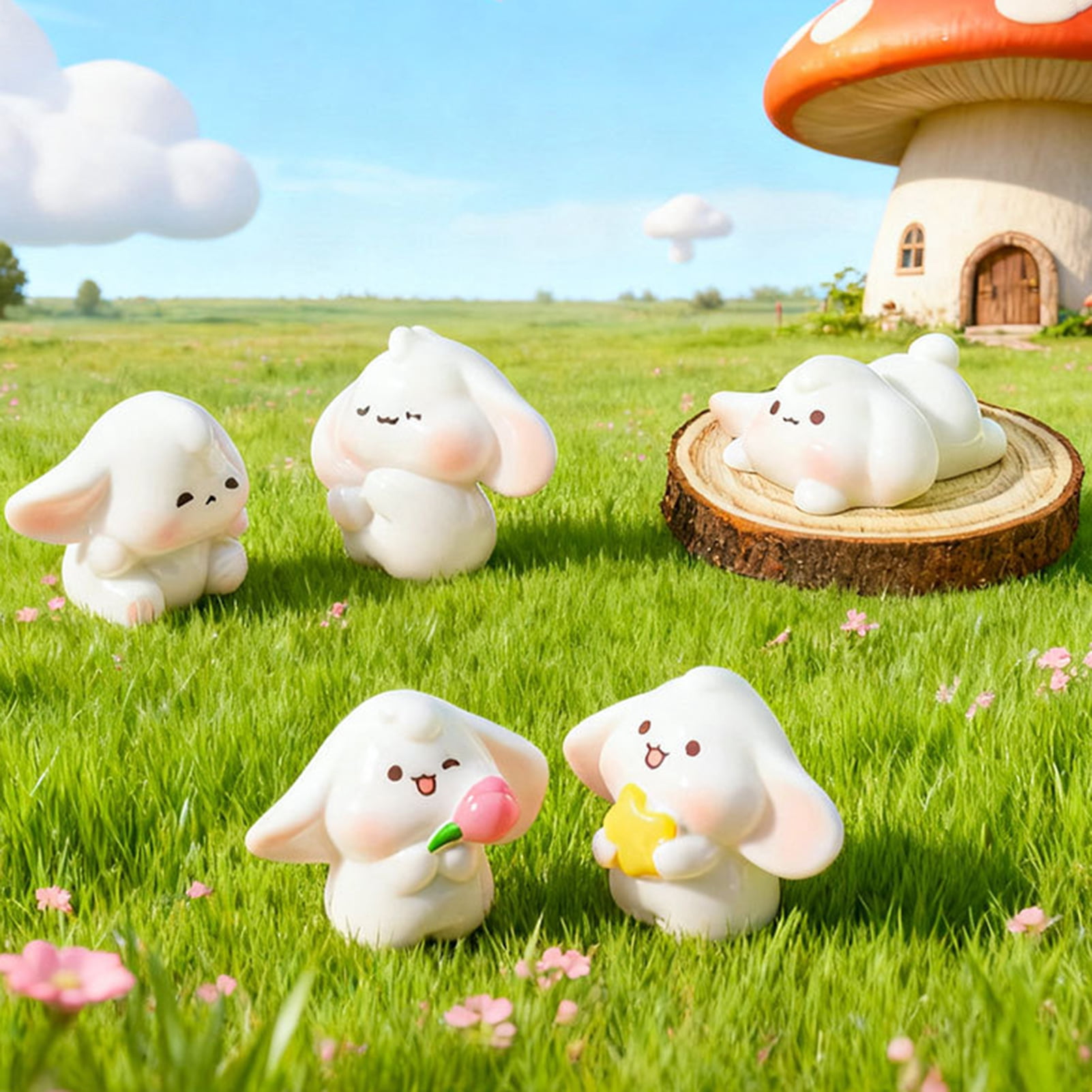 Dserhfy Mini Rabbit Figurines Cartoon Bunny Miniature Figures Tiny ...