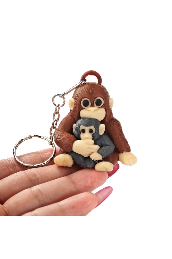 Monkey Holding Plush Toy Keychain 3D Printed Baby Monkey Hanging Keychain Cute Animal Bag Charm for Keys Backpack