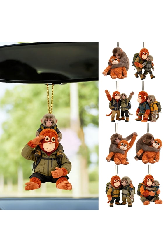 Monkey Hugging Plush Toy Keychain 2D Monkey Acrylic Keychain for Backpack Purse Car Keys Emotional Gift for Family Friends
