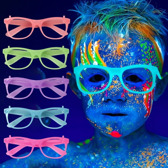 Dserhfy Neon Glow Glasses UV Black Light Absorption Luminous Party Glasses 5 Colors Glow in The Dark Birthday Wedding Decorations Party Supplies