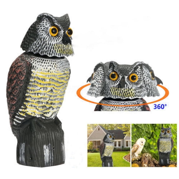 Dserhfy Owl Decoy with Rotating Head Natural Enemy Bird Deterrent Owl Figurine Garden Protector Scarecrow Owl for Gardens Terraces Balconies