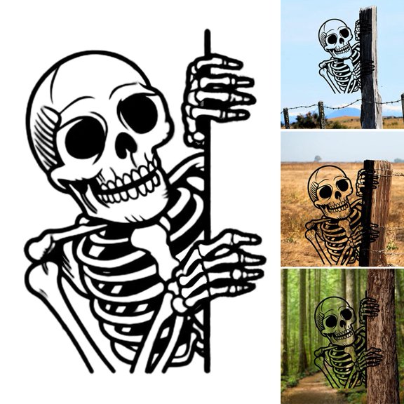 Dserhfy Peeking Skeleton Yard Sign Metal Skeleton Silhouette Decoration Garden Halloween Decor Skeleton Sign for Haunted Yard Porch Tree Fence Post