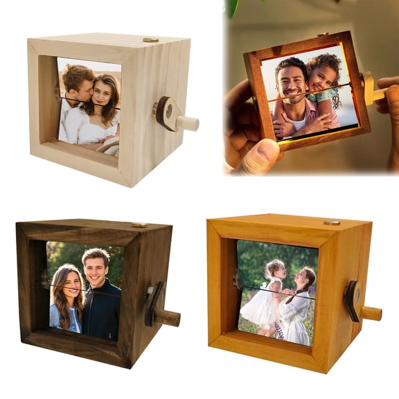 Dserhfy Personalized Flipbook Animation Box with Built-In Lighting Hand-Cranked Picture Album for 8/16 Photos Wooden Frame Unique Gift for Memories & Home Decor