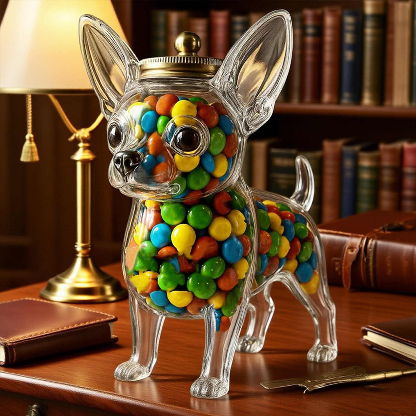 Dserhfy Pet Treat Jar Reusable Dog Shape Glass Airtight Pet Food Storage Container Chihuahua/French Bulldog/Dachshund Candy Snack Holder with Lid for Kitchen Countertop
