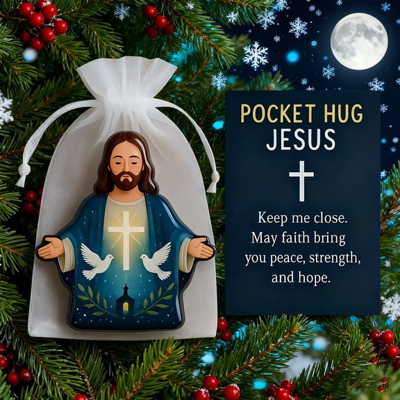 Dserhfy Pocket Hug Jesus Gift Blessing Jesus Prayer Figurine with Card Christian Pocket Hug Keepsake Religious Faith Ornament for Christian Gifts
