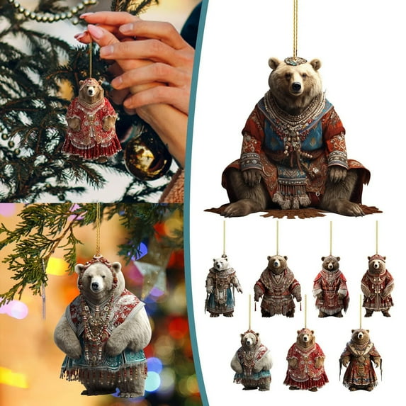 Dserhfy Polar Bear Christmas Ornament Cute Bear Xmas Tree Ornament 2D Acrylic Hanging Pendant for Car Interior Home Decor
