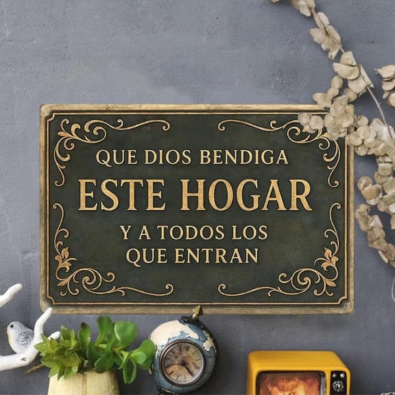Dserhfy Que Dios Bendiga Este Hogar Spanish Vintage Metal Wall Sign Religious Christian Blessing Wall Decor for Home Kitchen Entryway Church