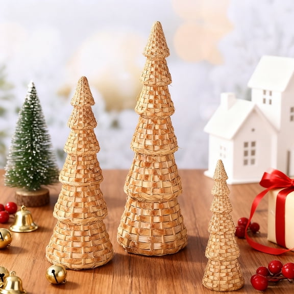 Dserhfy Rattan Resin Christmas Tree Figurines for Winter Holiday
