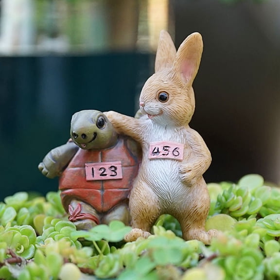 Dserhfy Resin Animal Garden Statue Cartoon Bunny Turtle Hedgehog Figurine for Fairy Garden Yard Lawn Indoor Outdoor Decor