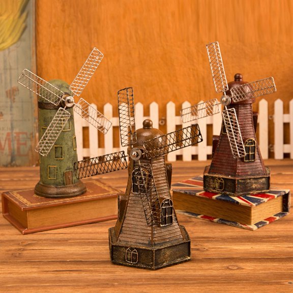 Dserhfy Retro Style Windmill Decor Beautiful Handmade Resin Windmill Model for Home