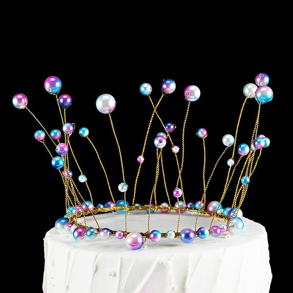 Dserhfy Round Handmade Food Grade Cake Topper Artificial Pearls Headdress Wedding Cake Decorating Tool Festival Decor