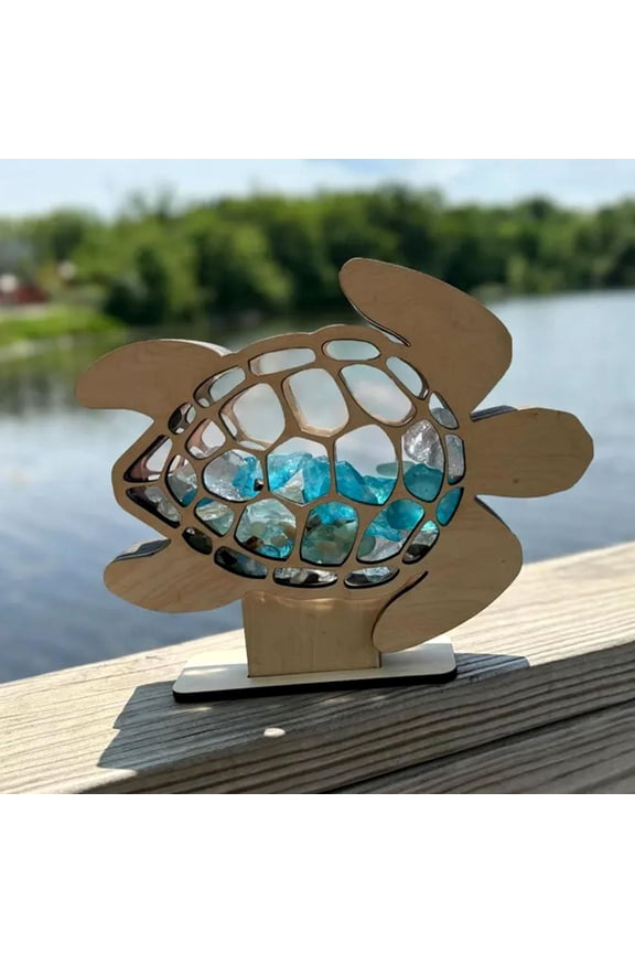 Sea Glass Display Box Sea Turtle Shaped Storage Box Coastal Seashell Keepsake Case for Shark Teeth Seashell Crystal Collection