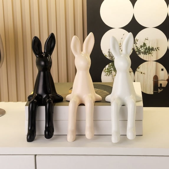 Dserhfy Sitting Bunny Statue Flocking Rabbit Figurine Easter Bunny Ornaments for Living Room Cabinet Home Tabletop Decor