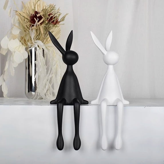 Dserhfy Sitting Rabbit Figurine Long-legged Bunny Resin Statue Animal Sculpture Home Office Bookshelf Desktop Easter Decoration Ornament
