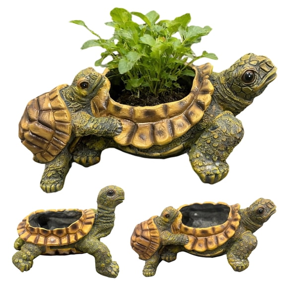 Dserhfy Small Turtle Planter Resin Turtle Shaped Flower Pot with Drainage Holes Cute Animal Cacti Pots for Office Home Desktop Decor