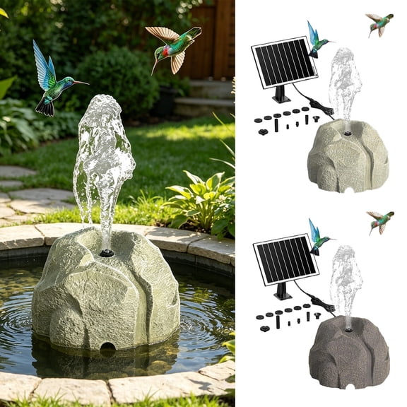 Dserhfy Solar Fountain for Bird Bath Faux Granite Rock Fountain Solar Powered Bird Bath Pump with 8 Nozzles for Outdoor Pond Patio Garden Fish Tank