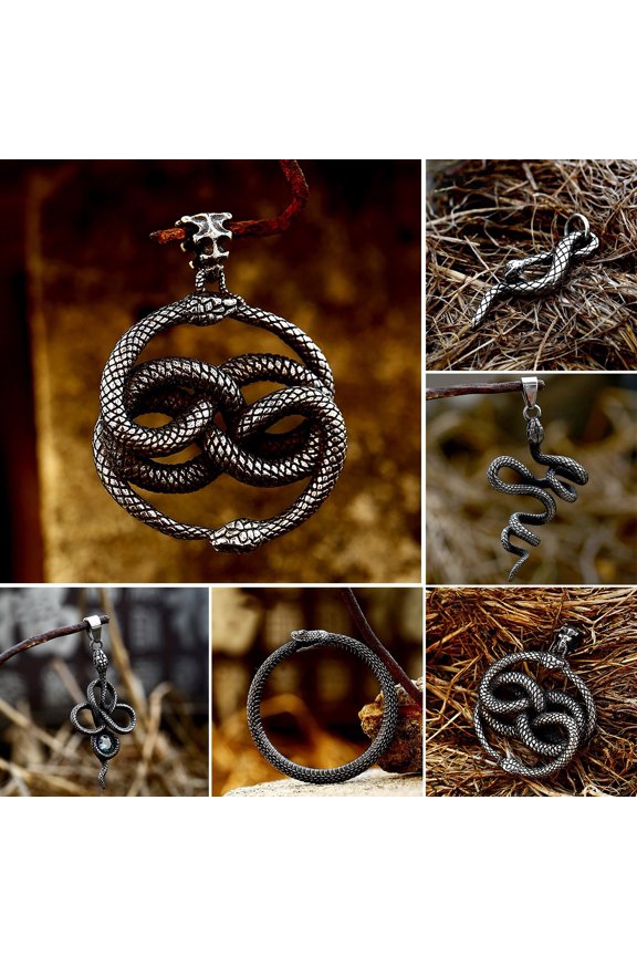 Stainless Steel Snake Pendant Vintage Snake Necklace Pendant Rust-Proof Coiled Snake Pendant for Gothic Jewelry Necklace