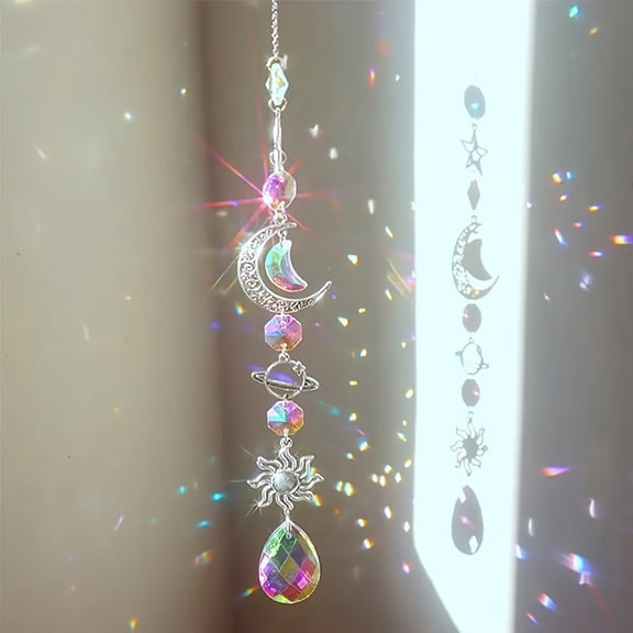 Dserhfy Star Sun Catcher Faux Crystal Prism Rainbow Maker Stars And Moon Colorful Hanging Suncatcher for Window Home Garden Decoration