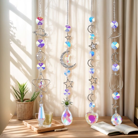 Dserhfy Stars Moon Sun Catcher Hanging Planets Ornament Prismatic Sun Catcher Rainbow Maker for Outdoor Garden Home Wall Decoration