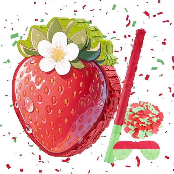 Dserhfy Strawberry Pinata Red Berry Pinata with Blindfold Bat Confetti Summer Fruit Themed Birthday Party Decoration for Kids Baby Shower Supplies