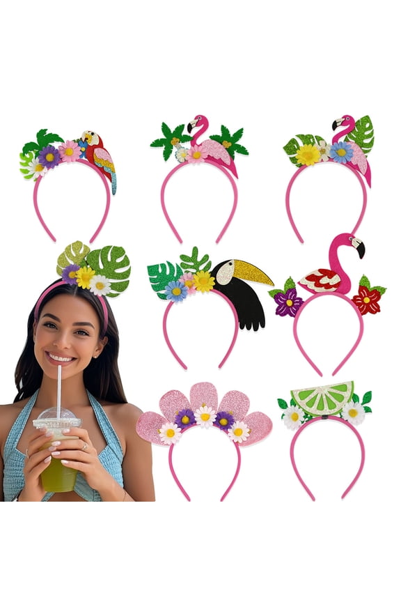 Summer Hawaiian Luau Headbands Palm Tree Flamingo Felt Beach Party Hair Accessory for Tropical Theme Party Supplies