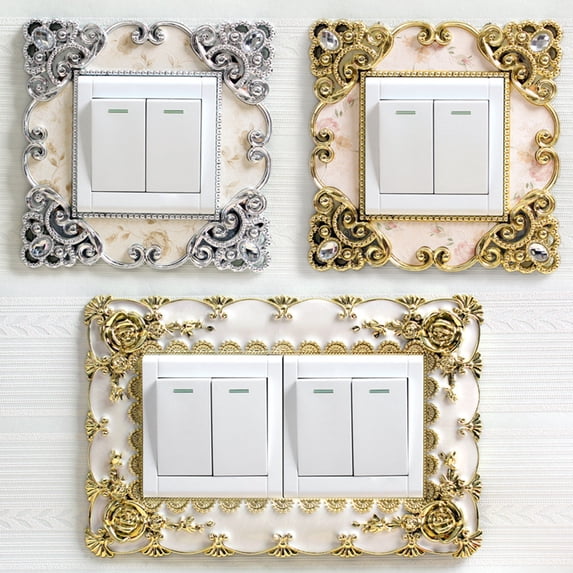 Dserhfy Switch Sticker European Style Punch Free Plastic Wall-mounted Outlet Cover Wall Decal for Home