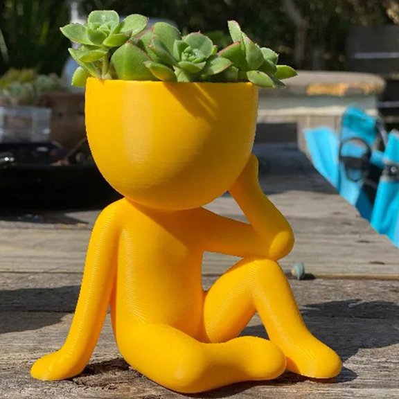 Dserhfy Thinker Flower Pot Succulents Planter Creative Shape High Durability Indoor Outdoor Flower Pot Desktop Ornament