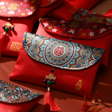 Dserhfy Traditional Lucky Money Bag Reusable Faux Silk Festive Touch New Year Red Envelope for Birthday