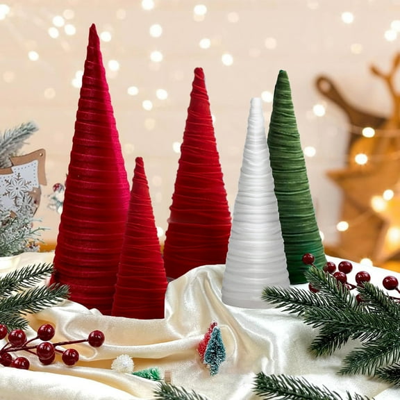 Dserhfy Velvet Christmas Cone Tree Decorations Christmas Flocked Tree Table Centerpiece for Winter Farmhouse Tiered Tray Mantle Decor