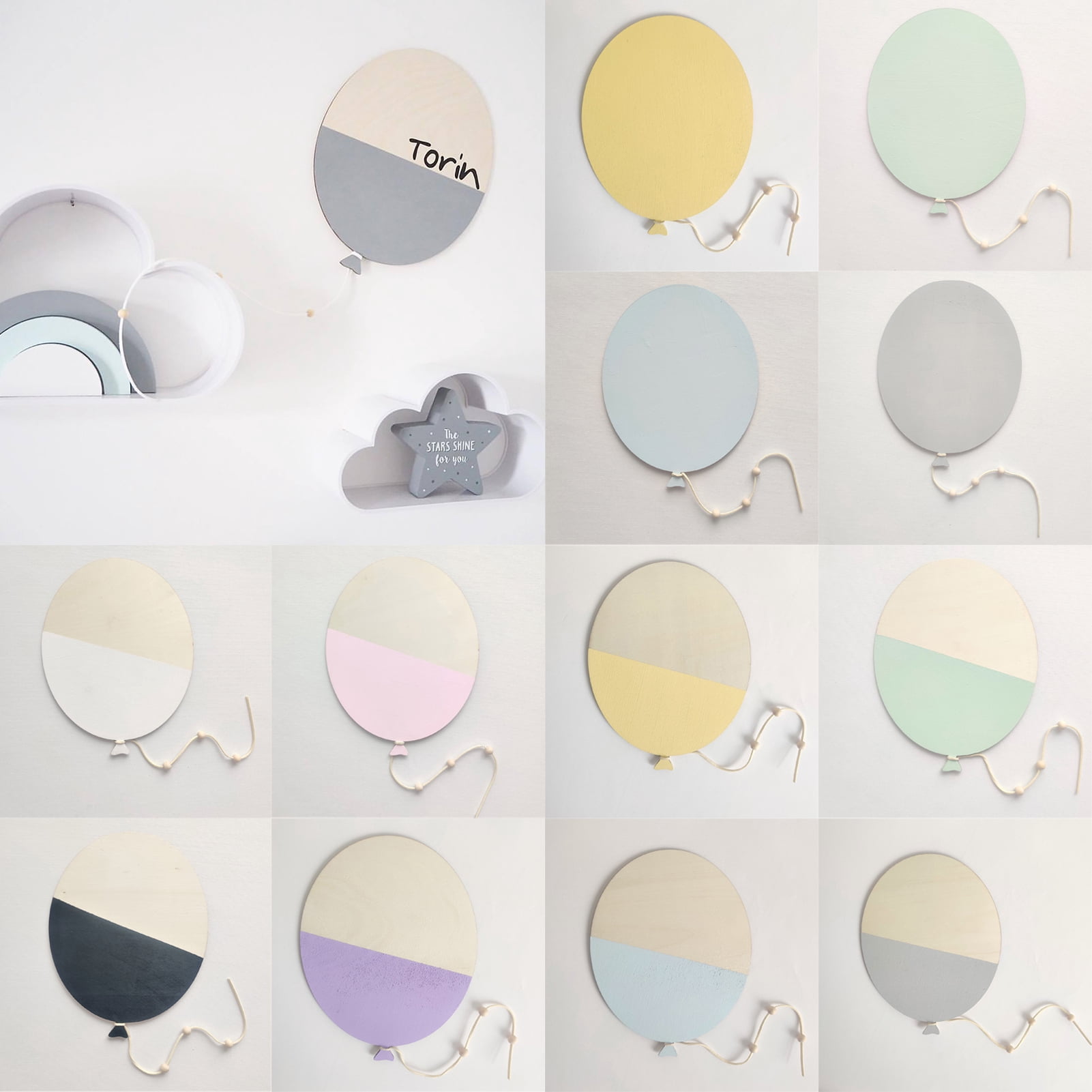 Dserhfy Wall Sticker Nordic Style DIY Wooden Unfinished Balloon Wall ...