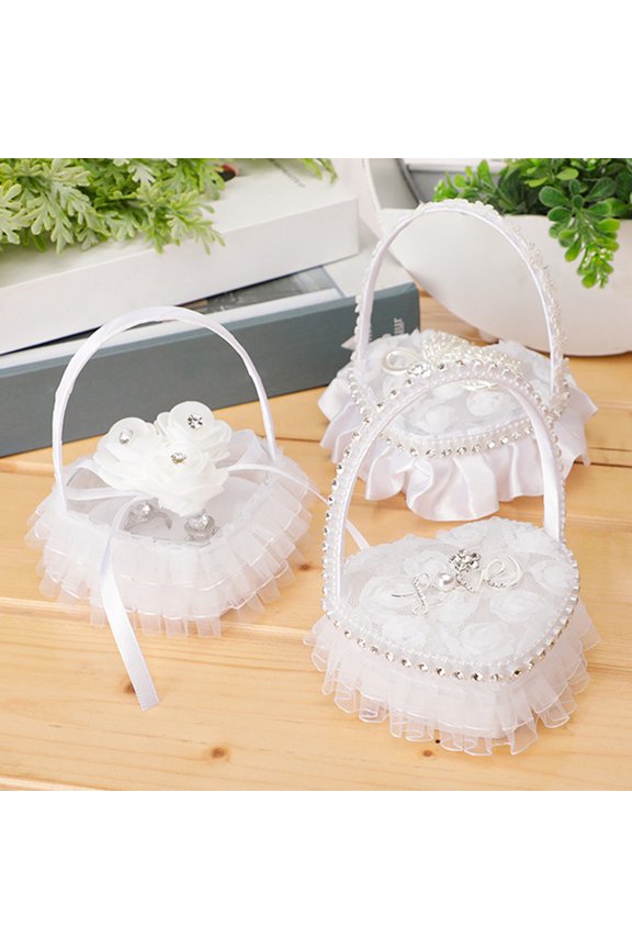Wedding Ring Pillow Rose Bow-knot Flower Ruffle Lace Hold Ring Exquisite Wedding Elegant Lace Jewelry Case Wedding Prop