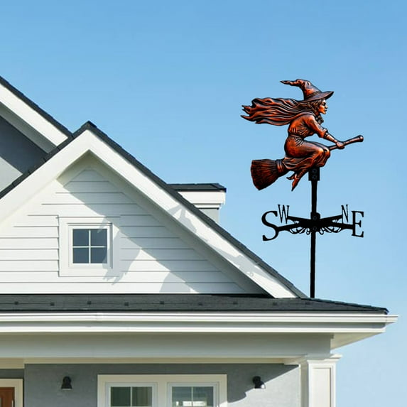 Dserhfy Witch Weather Vane Halloween Flying Witch Weathervane with Roof Mount Metal Direction Indicator for Outdoor Farm Yard Garden Decoration