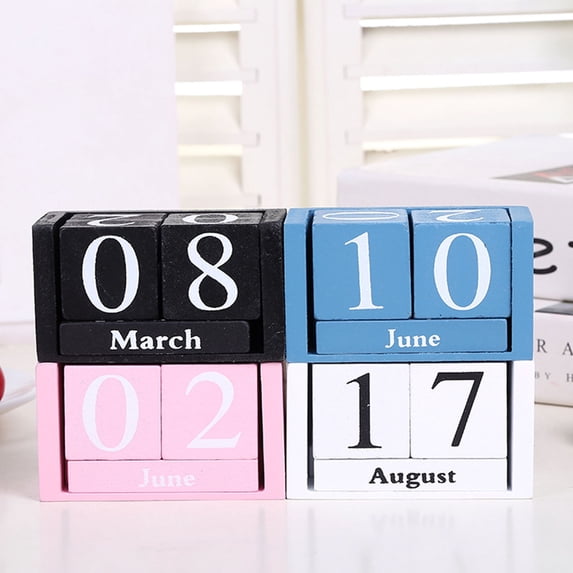 Dserhfy Wooden Blocks Desk Calendar Month Date Display Reusable Farmhouse Rustic Solid Wood Perpetual Calendar Home Office Desktop Decoration
