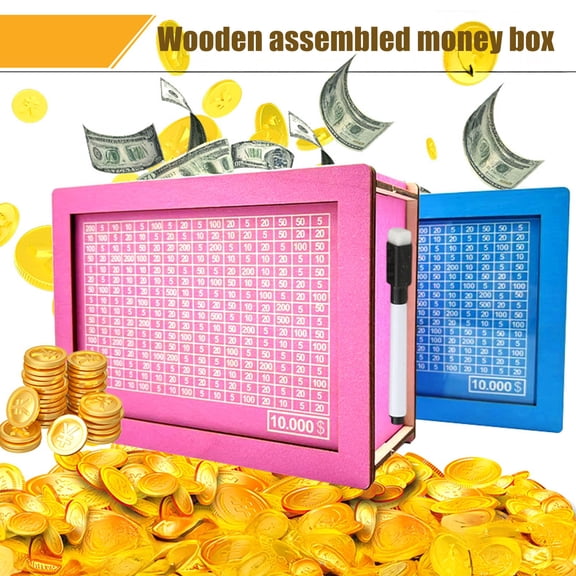 Dserhfy Wooden Money Saving Box Cash Vault Saver for Adults Kids $10000 $5000 $1000 Saving Challenge Box with Counter Educational Piggy Bank with Target