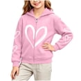 thumbnail image 1 of Dsjonao Girls Zip Up Hoodies Heart Printed Fleece Lined Sweatshirt Jackets Cute Long Sleeve Casual Outerwear For School Daily Wear，2-14Y, 1 of 6