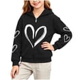 thumbnail image 1 of Dsjonao Girls Zip Up Hoodies Heart Printed Fleece Lined Sweatshirt Jackets Cute Long Sleeve Casual Outerwear For School Daily Wear，2-14Y, 1 of 6
