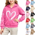 thumbnail image 1 of Dsjonao Girls Zip Up Hoodies Heart Printed Fleece Lined Sweatshirt Jackets Cute Long Sleeve Casual Outerwear For School Daily Wear，2-14Y, 1 of 6