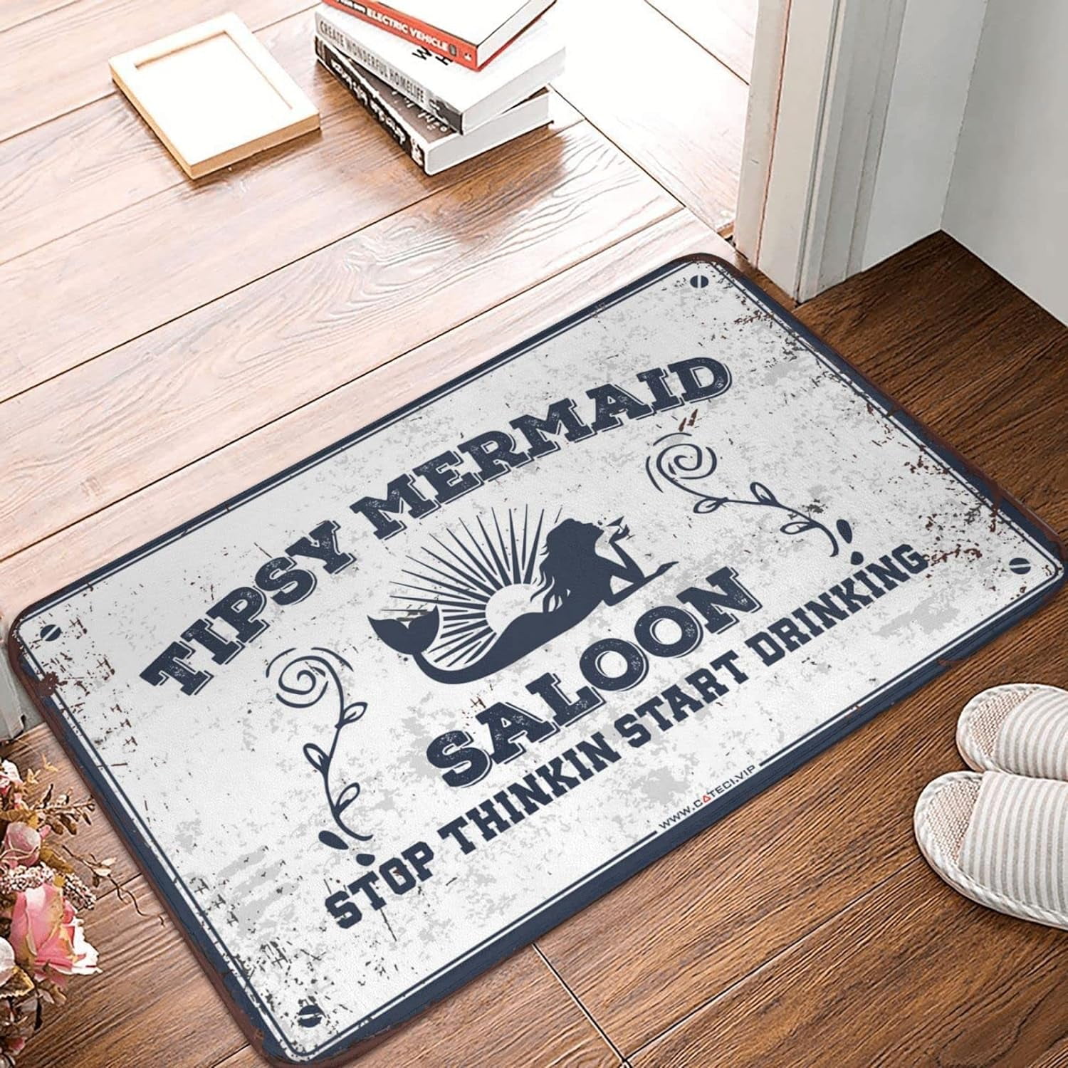 Dsoluuing Farm Bath Mat Tipsy Mermaid Saloon Rug Funny Bar Decor Fall