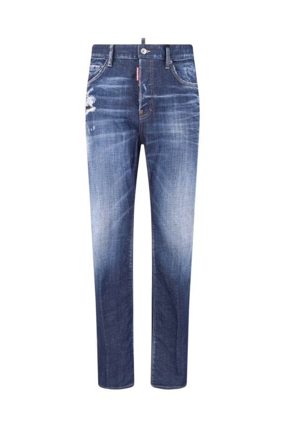 Blue Medium-Rise Slim-Fit Distressed Jeans (Men's)
