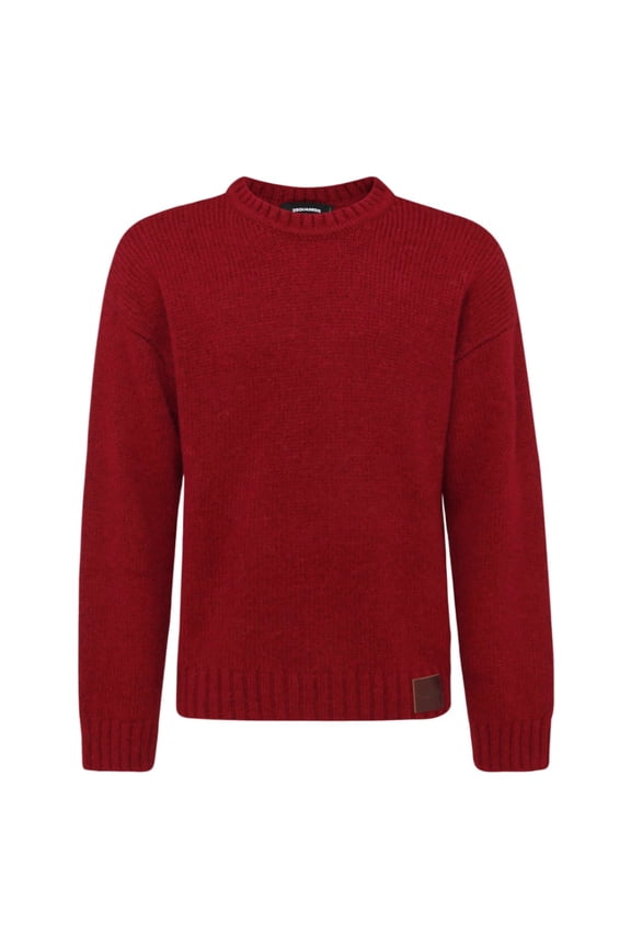 Bordeaux Red Alpaca-Wool Blend Logo-Patch Jumper (Men's)
