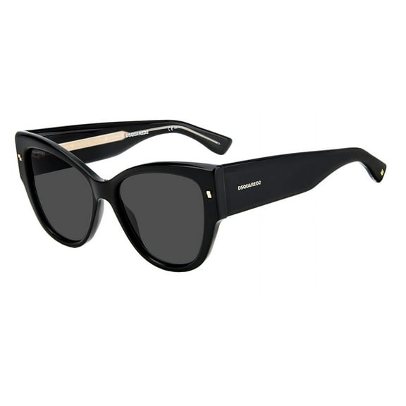 DSQUARED2 D2 0016/S 2M2-IR 56 Women's Sunglasses - Black and Gold Acetate Frame, Grey Lenses