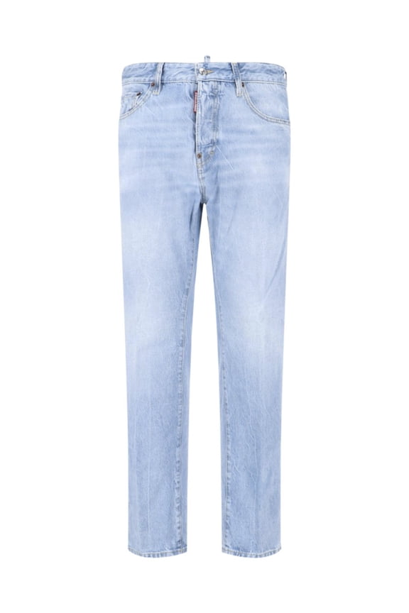 Light Blue Straight-Cut Denim Logo Jeans (Men's)