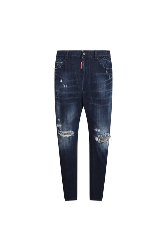 Slim Fit Distressed Jeans With Dark Indigo Wash (Men's)