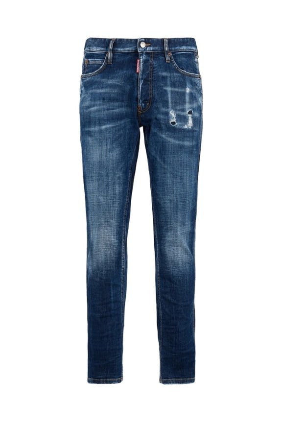 Slim Tapered Medium Blue Distressed Jeans (Men's)