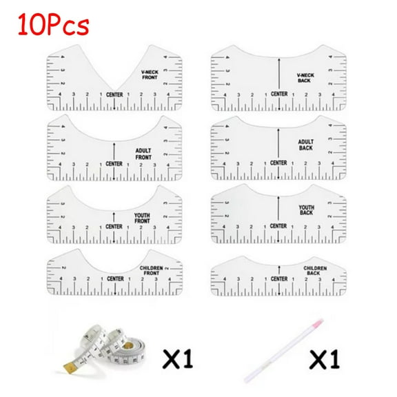 Dsseng 10 Pcs Tshirt Ruler Guide for Vinyl Alignment Tool with Soft Tape Measure Craft Sewing Supplies Accessories Tools for Heat Press HTV Heat Transfer Vinyl