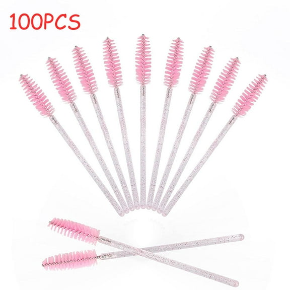 Dsseng 100 Pcs Crystal Mascara Wands Disposable Eyelash Eyebrow Spoolie Brush for Makeup Eyelash Extensions (Pink)