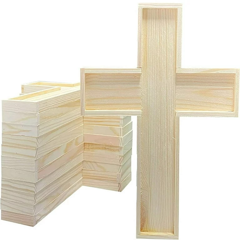 12 Pack Unfinished Wood Crosses Natural Solid Wooden Cross for Crafts (9 x  6.3 x 0.47Inches)